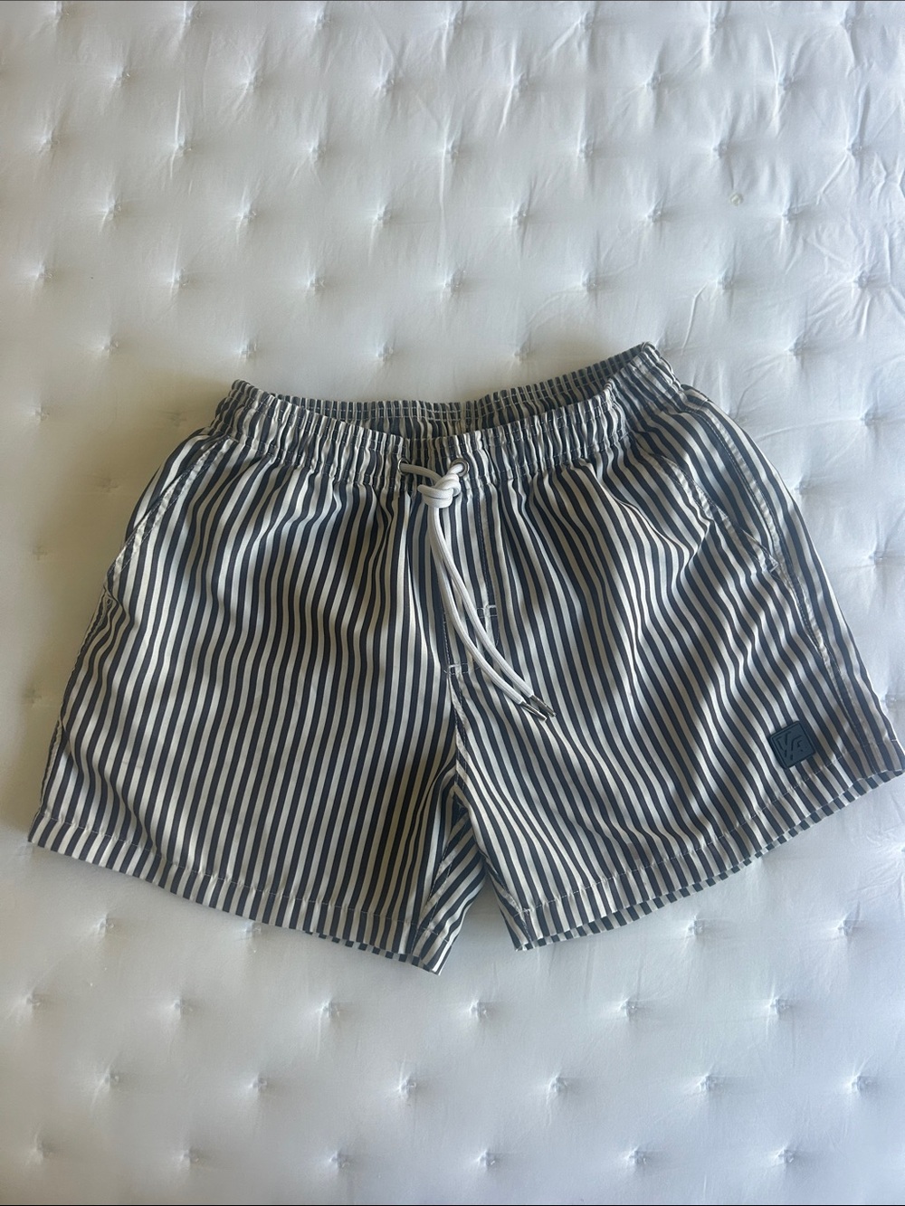YoungLA Navy & White Vertical Stripe Athletic Shorts